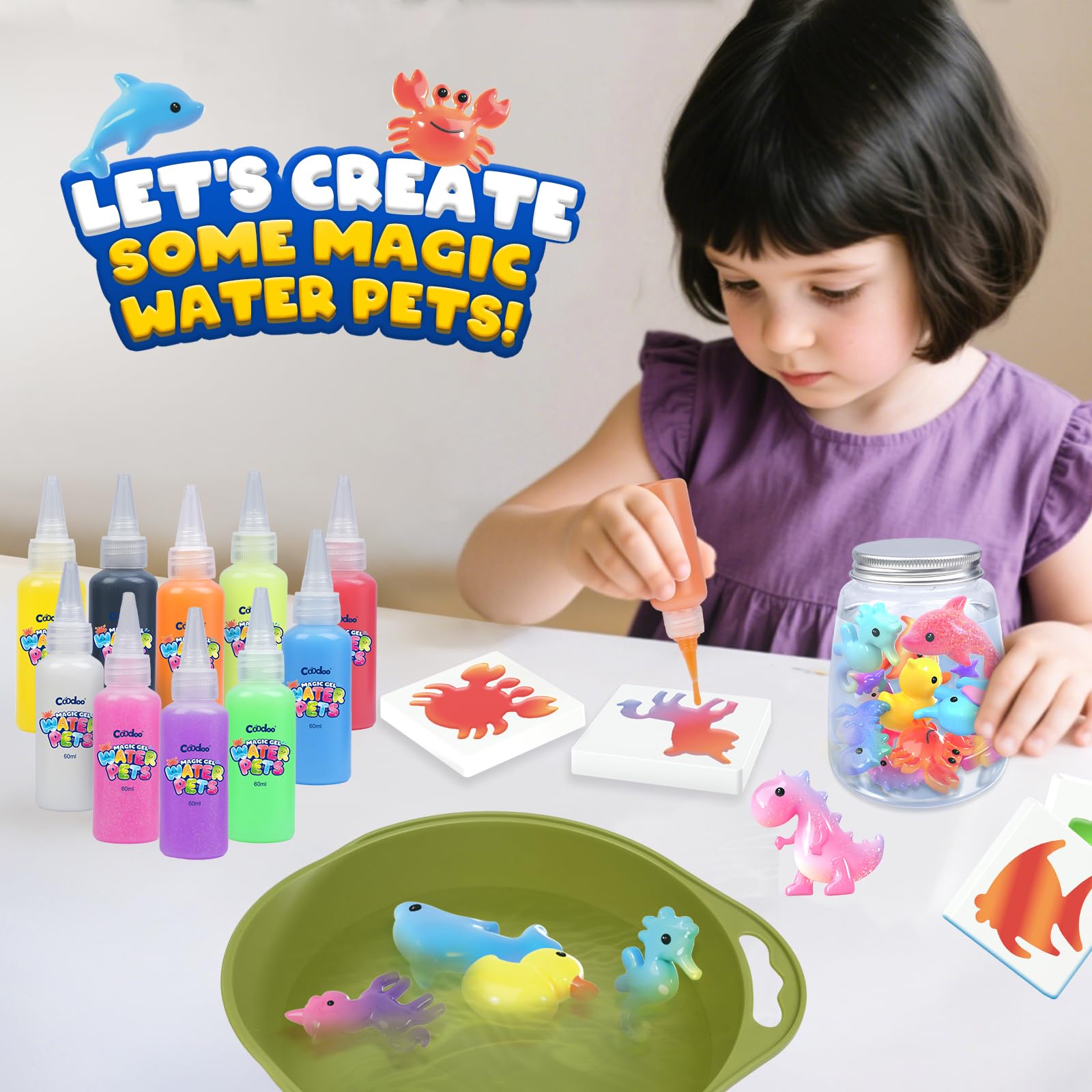 Coodoo magic powder packs beside molds for tidy play