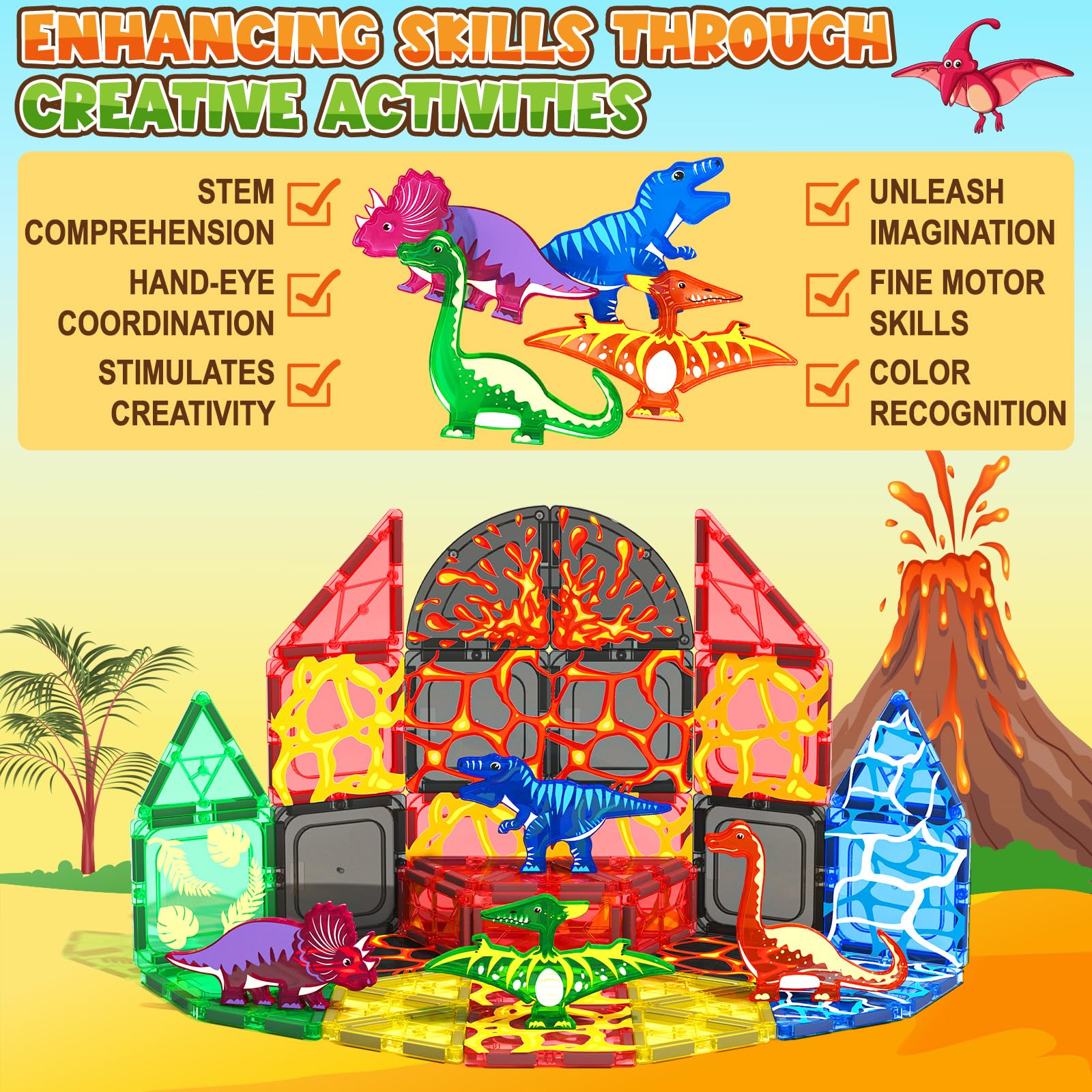 Coodoo safe magnets in dinosaur tiles support durable, kid-friendly play sessions.