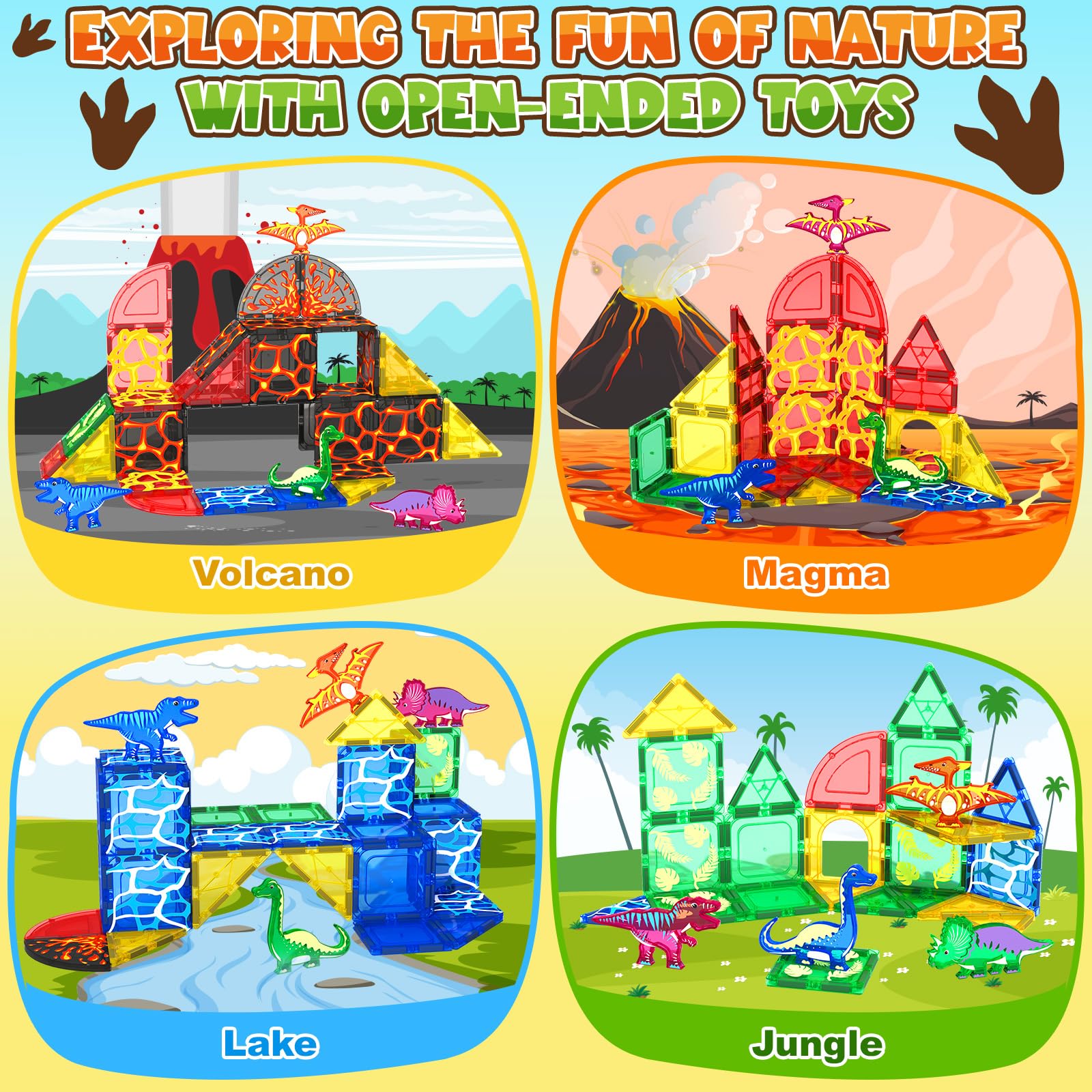 Coodoo sensory magnets offer tactile feedback during dinosaur block play.