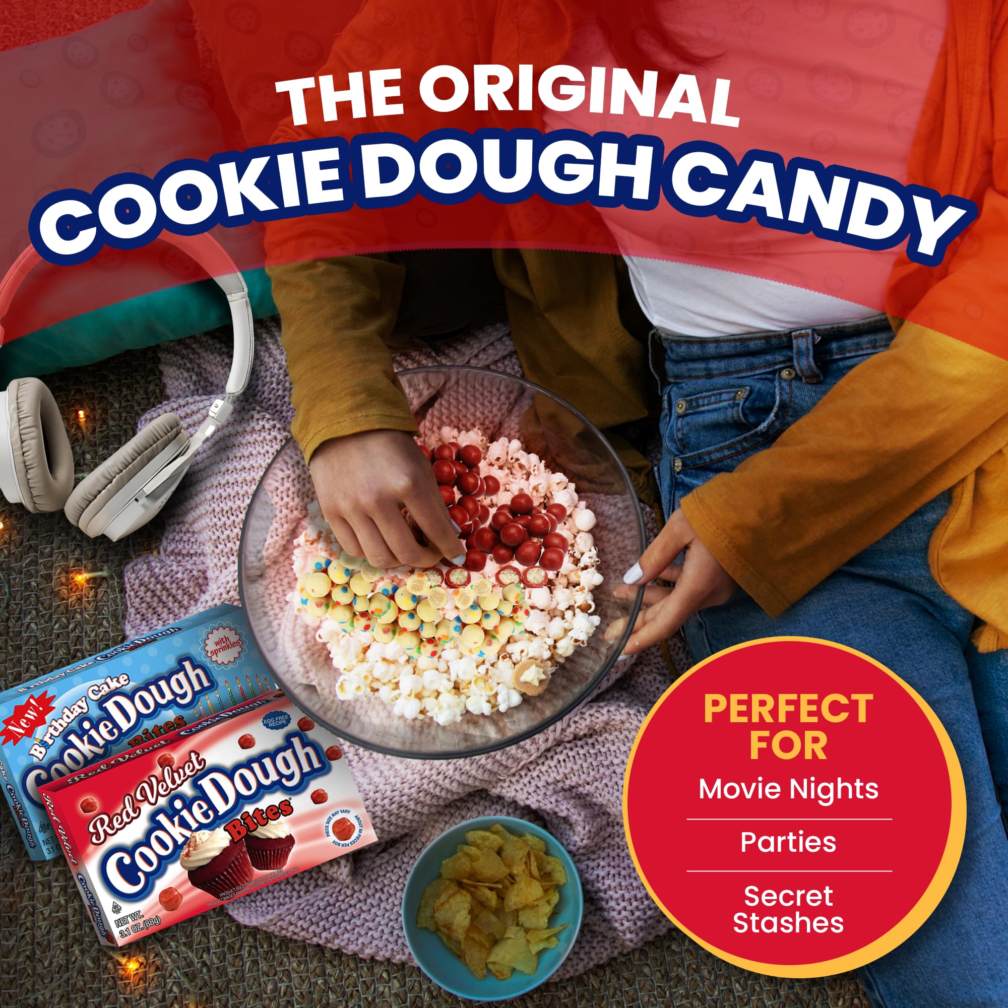 Cookie Dough Bites Made in the USA packaging signals quality and nostalgic confections.