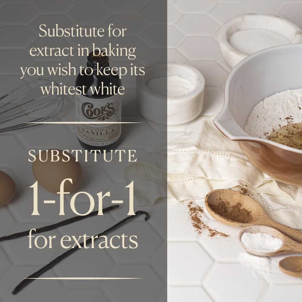 Cook's Vanilla Powder pour demonstrates precise measurement for even batters.