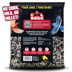 Cool Birds Cardinal & Crew at feeder shows vibrant cardinals dining on premium seed mix