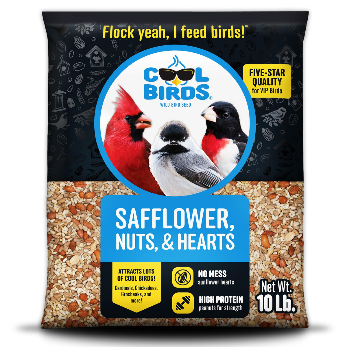 Cool Birds safflower nuts hearts seed bag ready to attract colorful backyard birds