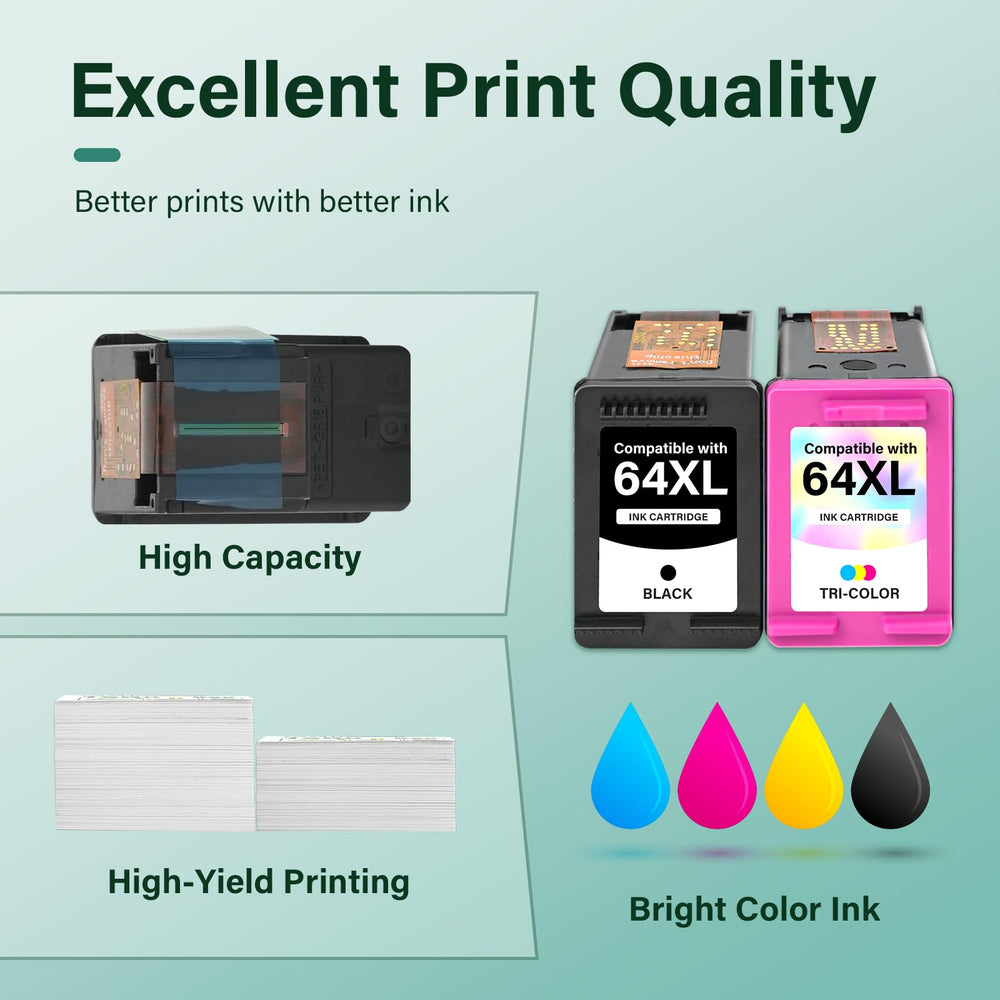 Cool Toner black 64XL close-up emphasizes crisp nozzle detail.