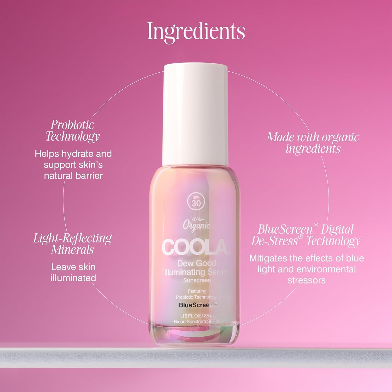 COOLA on a bathroom counter suggests a simple morning routine.