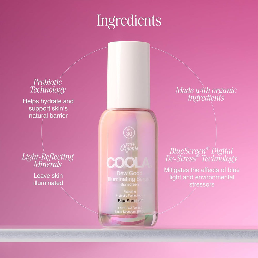 COOLA on a bathroom counter suggests a simple morning routine.