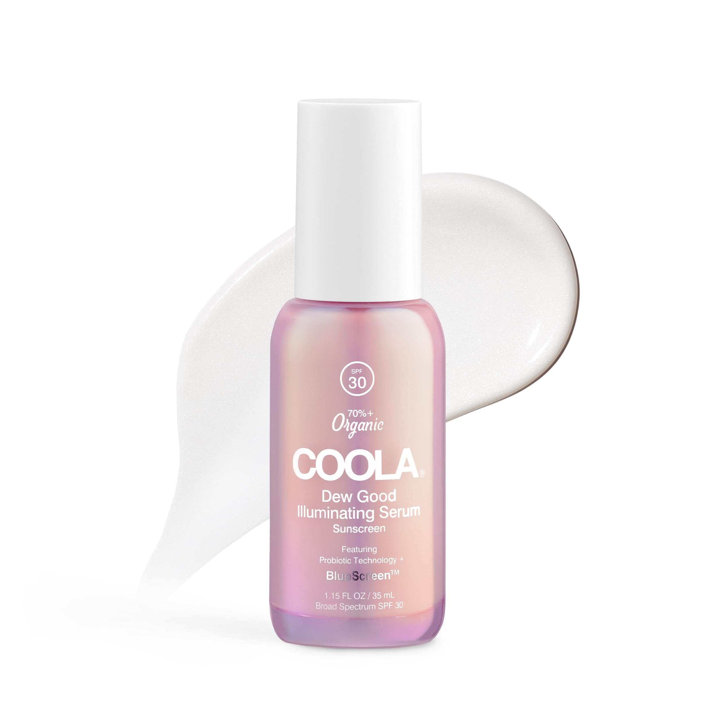 COOLA Organic Dew Good serum bottle highlights hydrating protection for daily radiance.