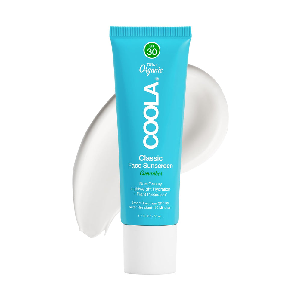 COOLA Organic Face Sunscreen SPF 30 bottle with quick absorption and light finish.