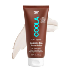 COOLA pina colada self-tanner bottle highlights an organic, gradual tan.