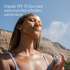 COOLA SPF 50 Face Mist spray action for easy reapplication during outdoor activities.