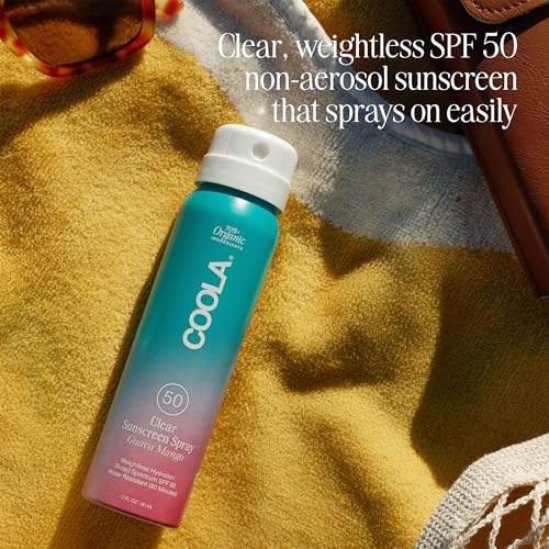 COOLA sunscreen spray provides even coverage with fast absorption and a subtle guava mango scent