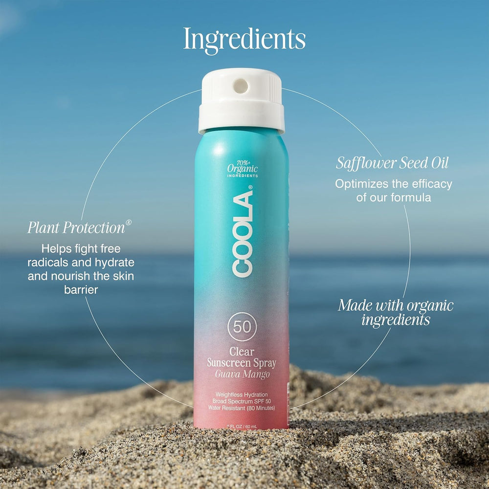 COOLA travel-size bottles with twist-off caps for easy on-the-go protection.