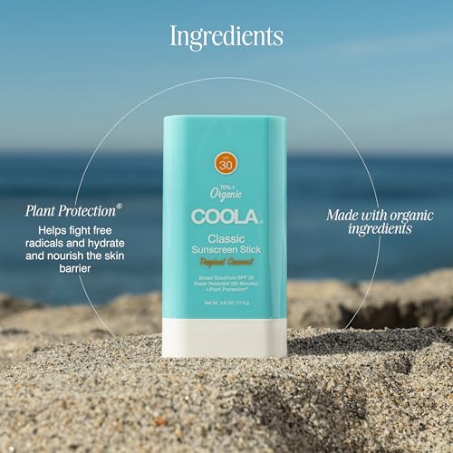 COOLA tropical coconut scent sunscreen stick ideal for outdoor adventures.