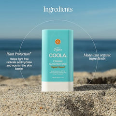 COOLA tropical coconut scent sunscreen stick ideal for outdoor adventures.