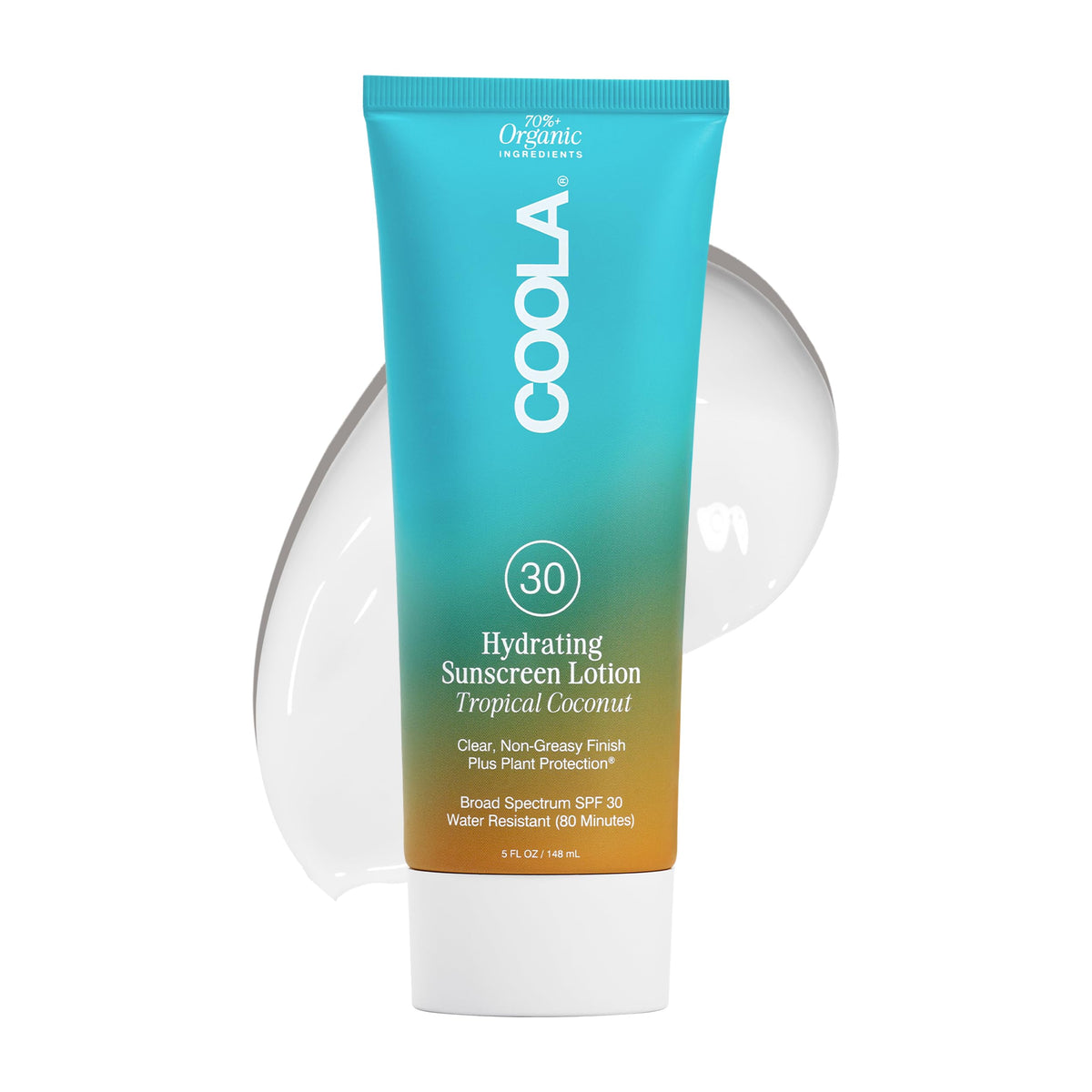 COOLA tropical coconut sunscreen bottle showing broad spectrum SPF 30 protection