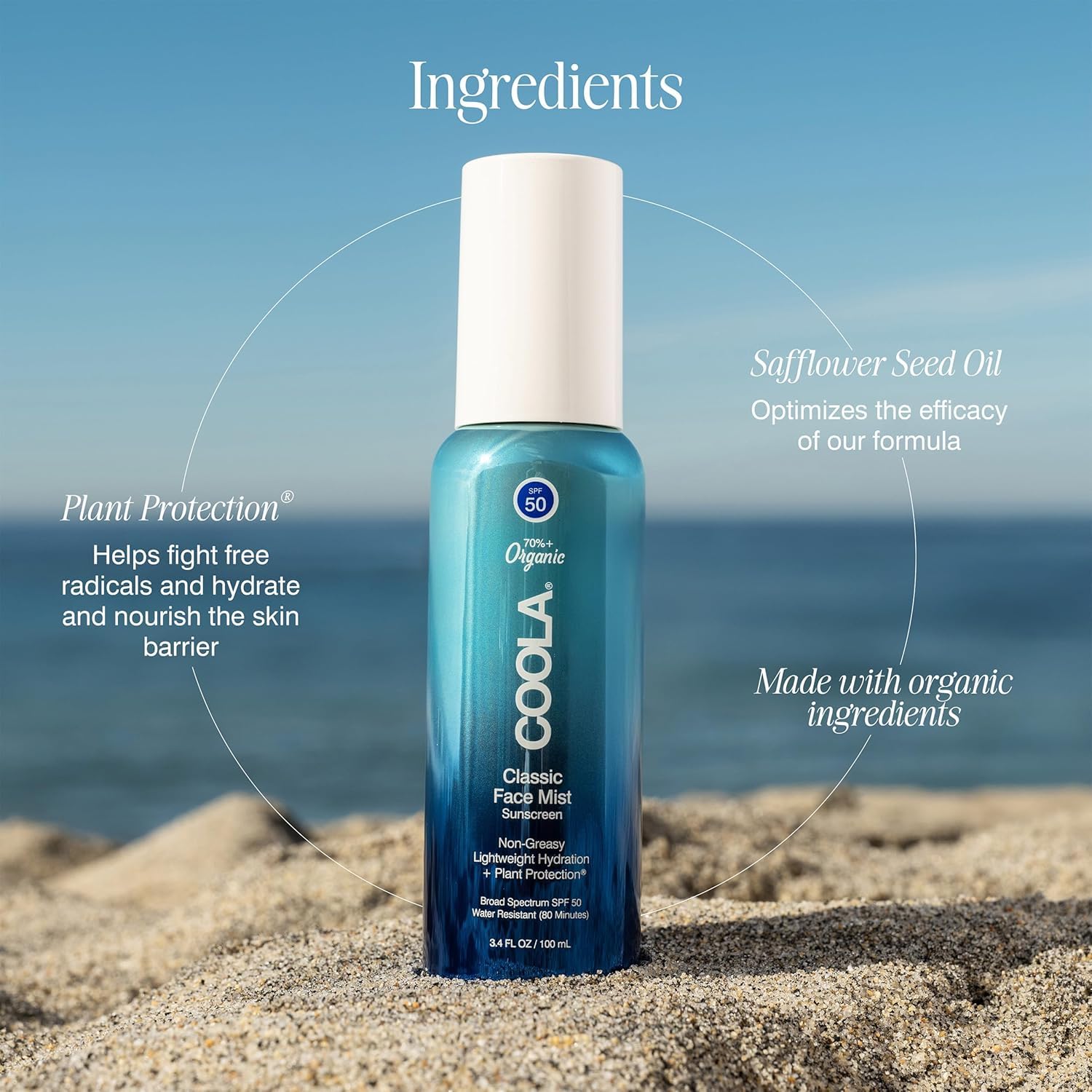 COOLA vegan and gluten-free formula with paraben-free safety.