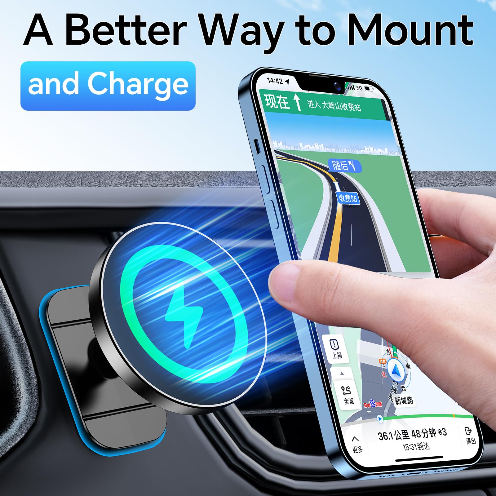 Coolpow car mount offers 360-degree rotation for optimal viewing angles.
