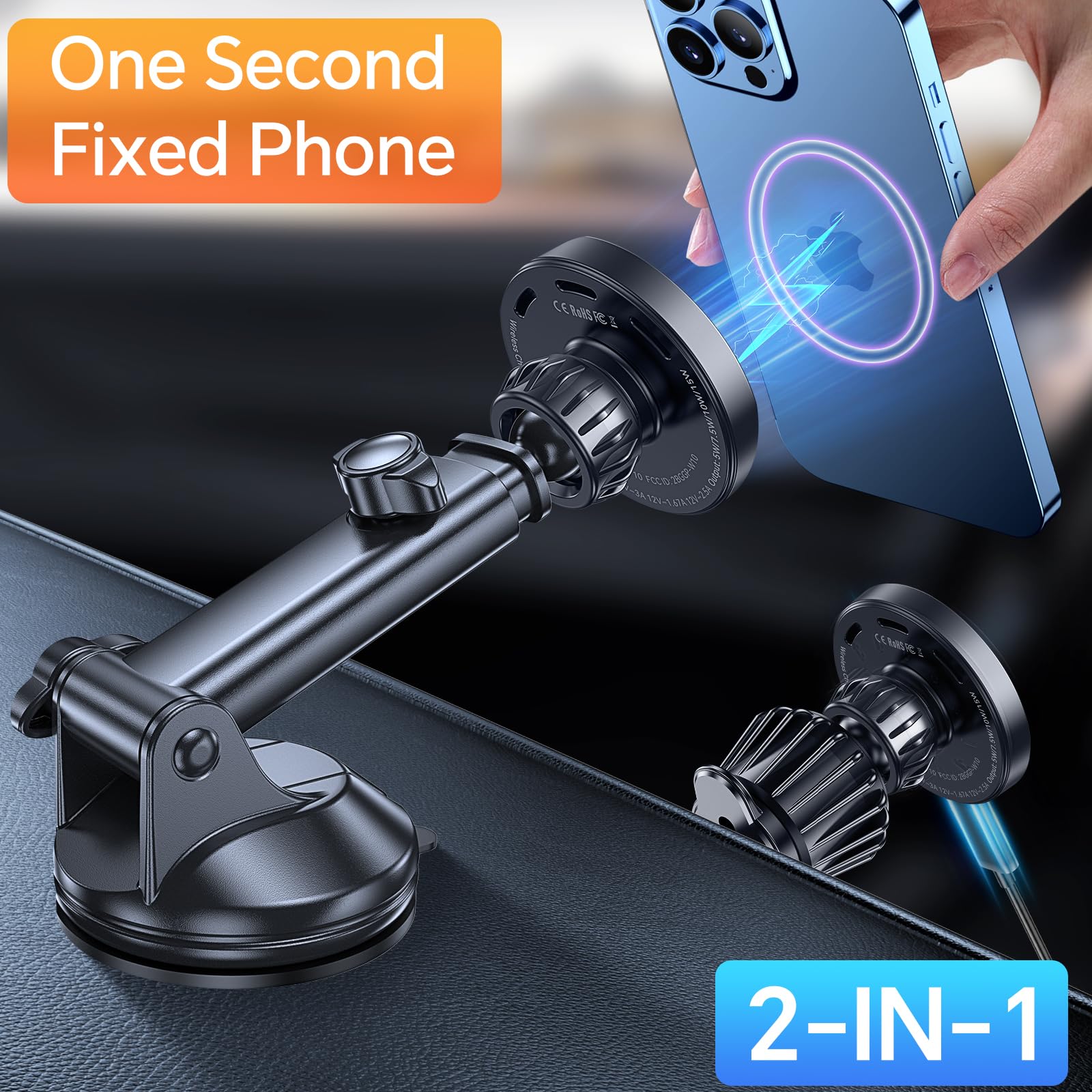 Coolpow MagSafe car mount with scratch-resistant acrylic finish for durable use.