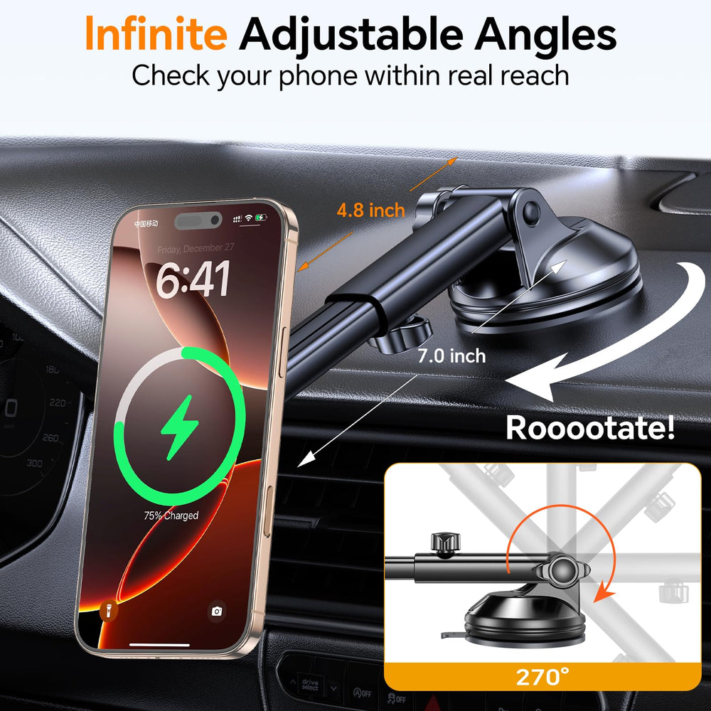 Coolpow MagSafe car mount uses non-slip silicone to protect the phone surface.