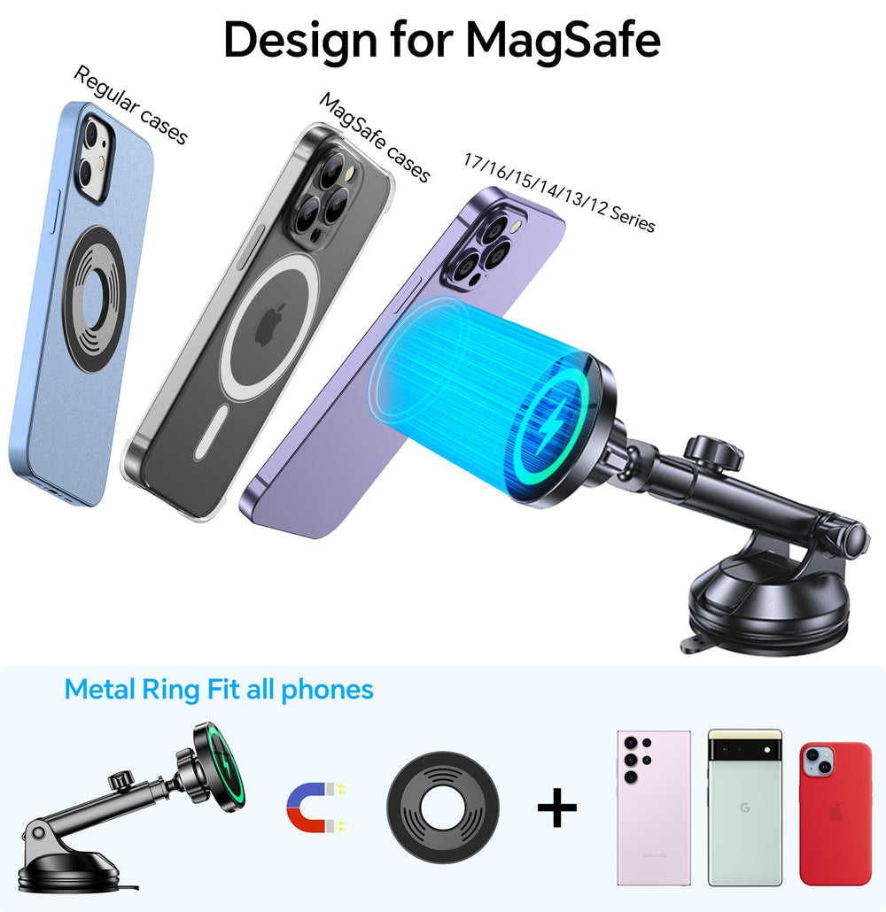 Coolpow MagSafe car mount supports broad device compatibility and MagSafe use.