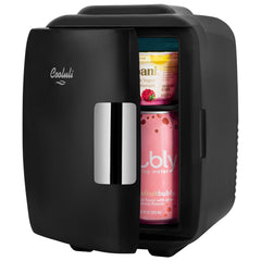 Cooluli Mini Fridge 4L bedroom setup showing portable skincare storage