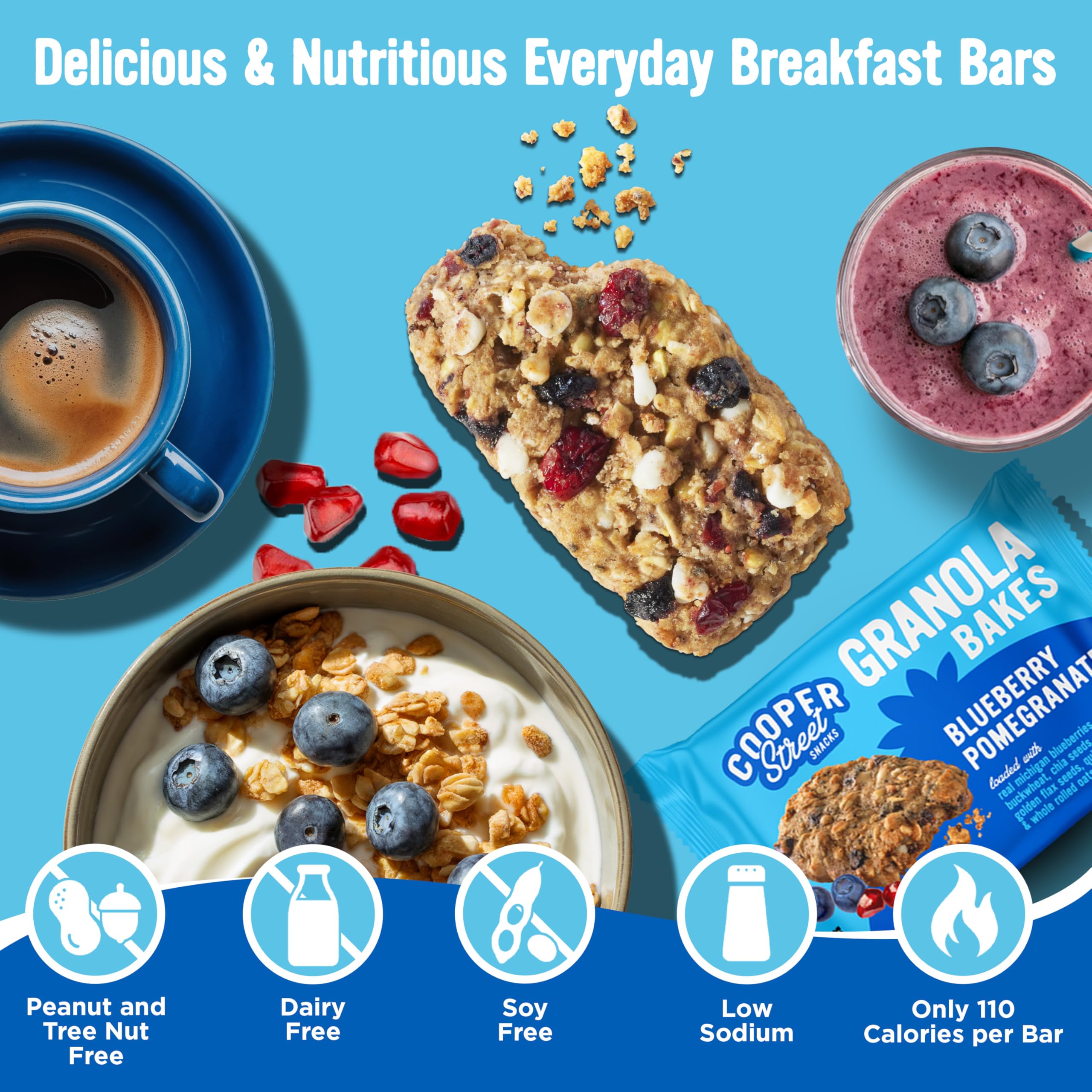 Real blueberries detail in Cooper Street Granola Bakes for authentic fruit flavor