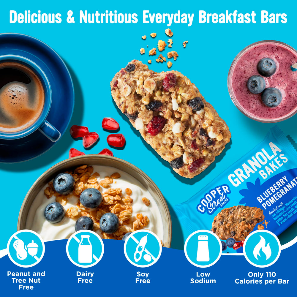 Real blueberries detail in Cooper Street Granola Bakes for authentic fruit flavor
