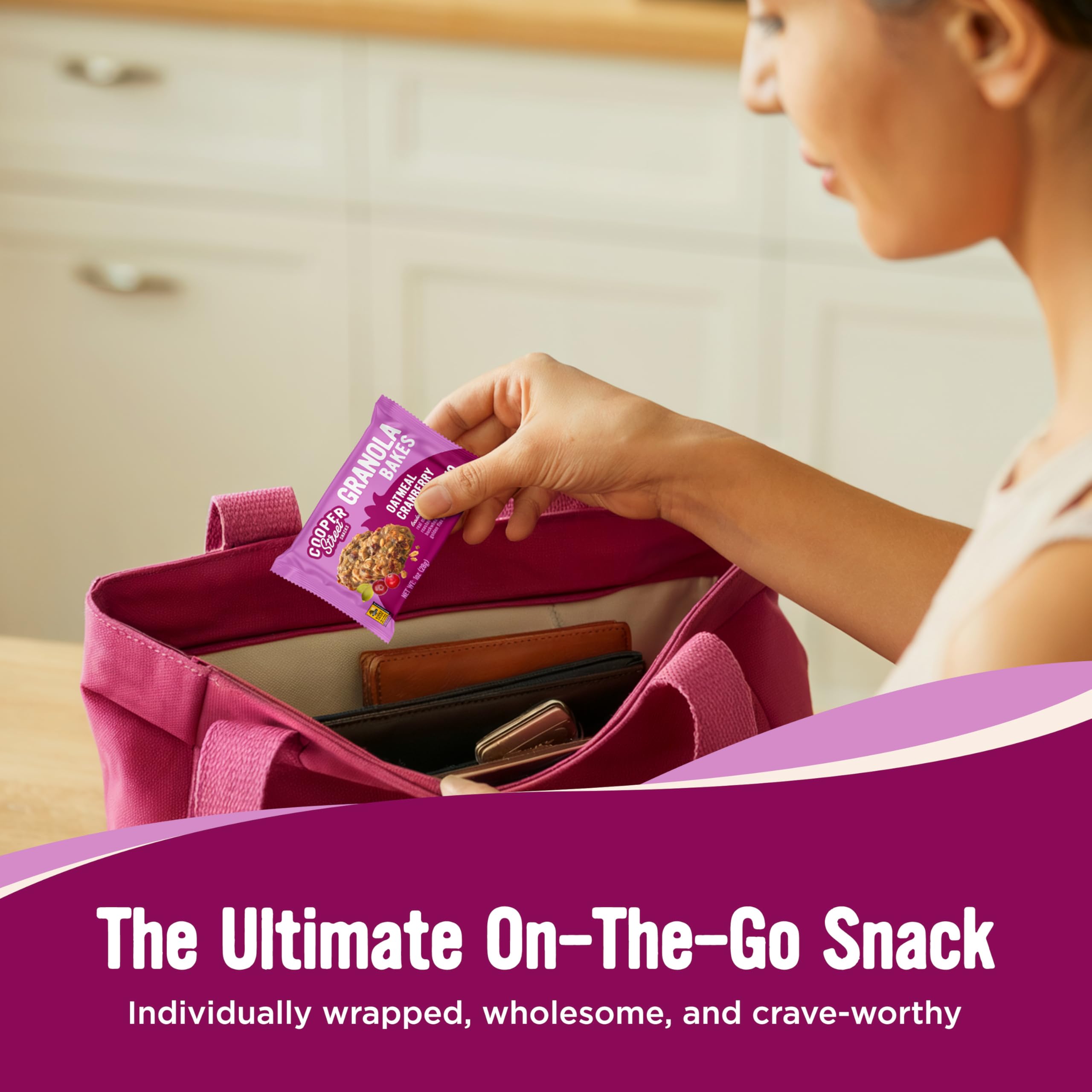 Cooper Street Granola Bakes individually wrapped bars for portable portion control.