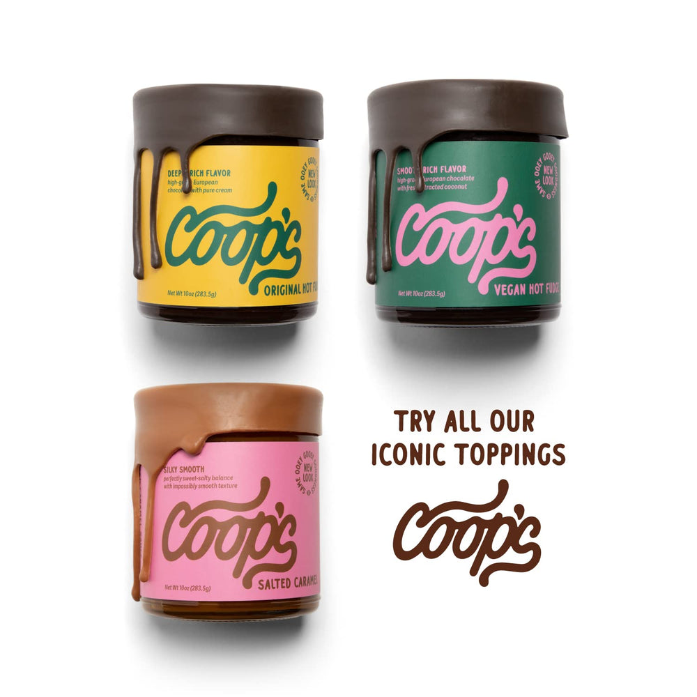 Coop's hot fudge ingredients: fresh cream and organic sugar in action.