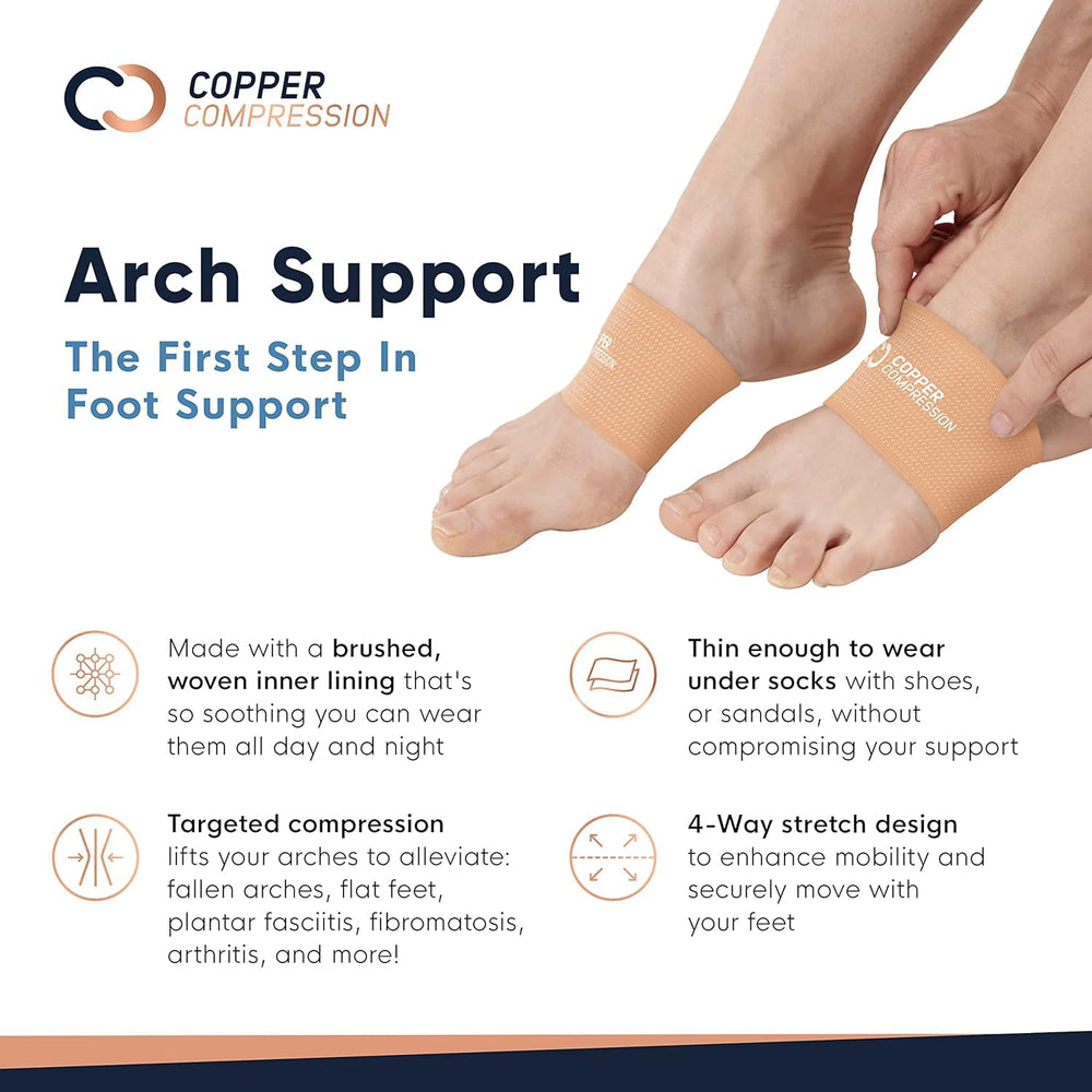 Copper Compression Arch Sleeves slim profile under most footwear