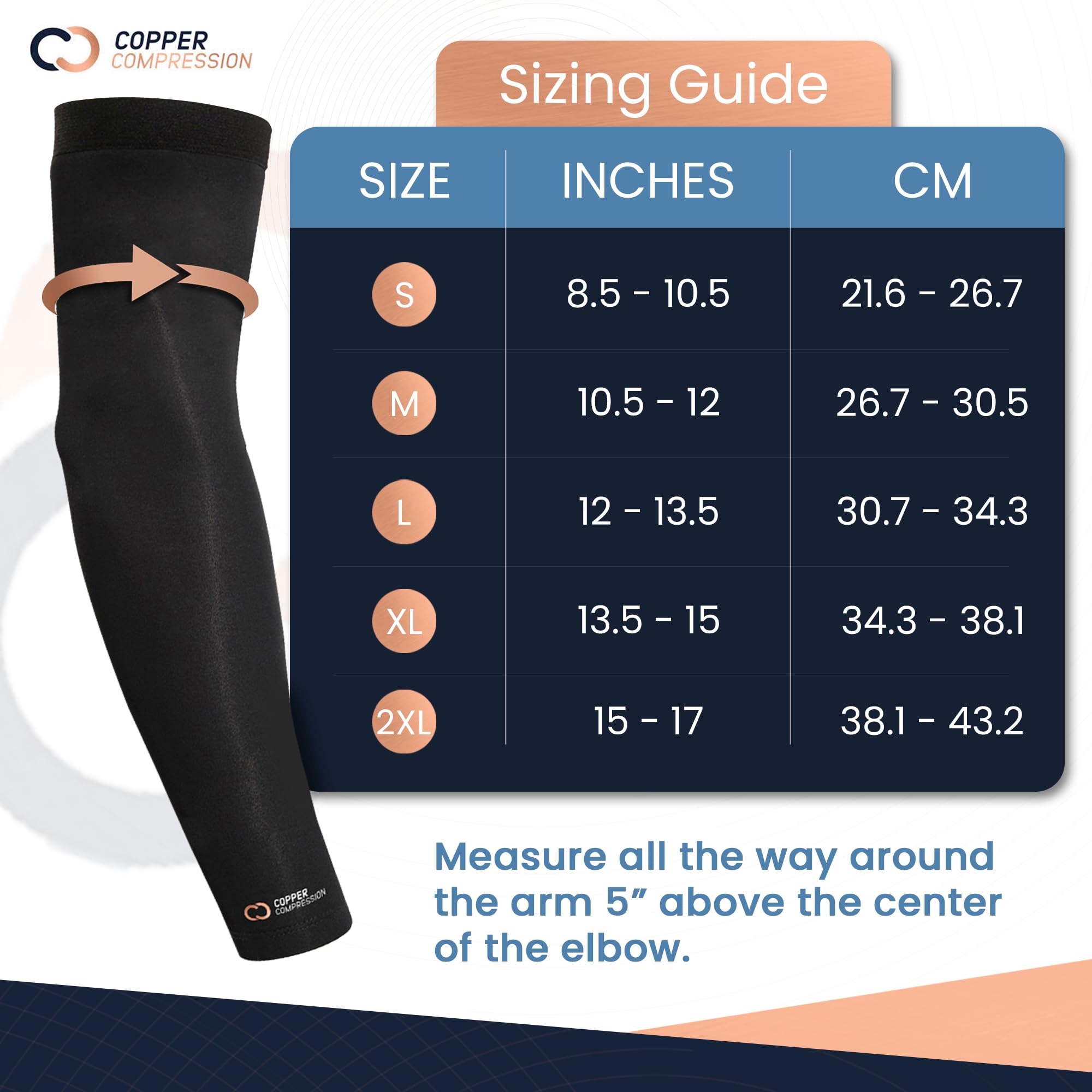 Copper Compression Arm Sleeve provides forearm-support for all-day wear