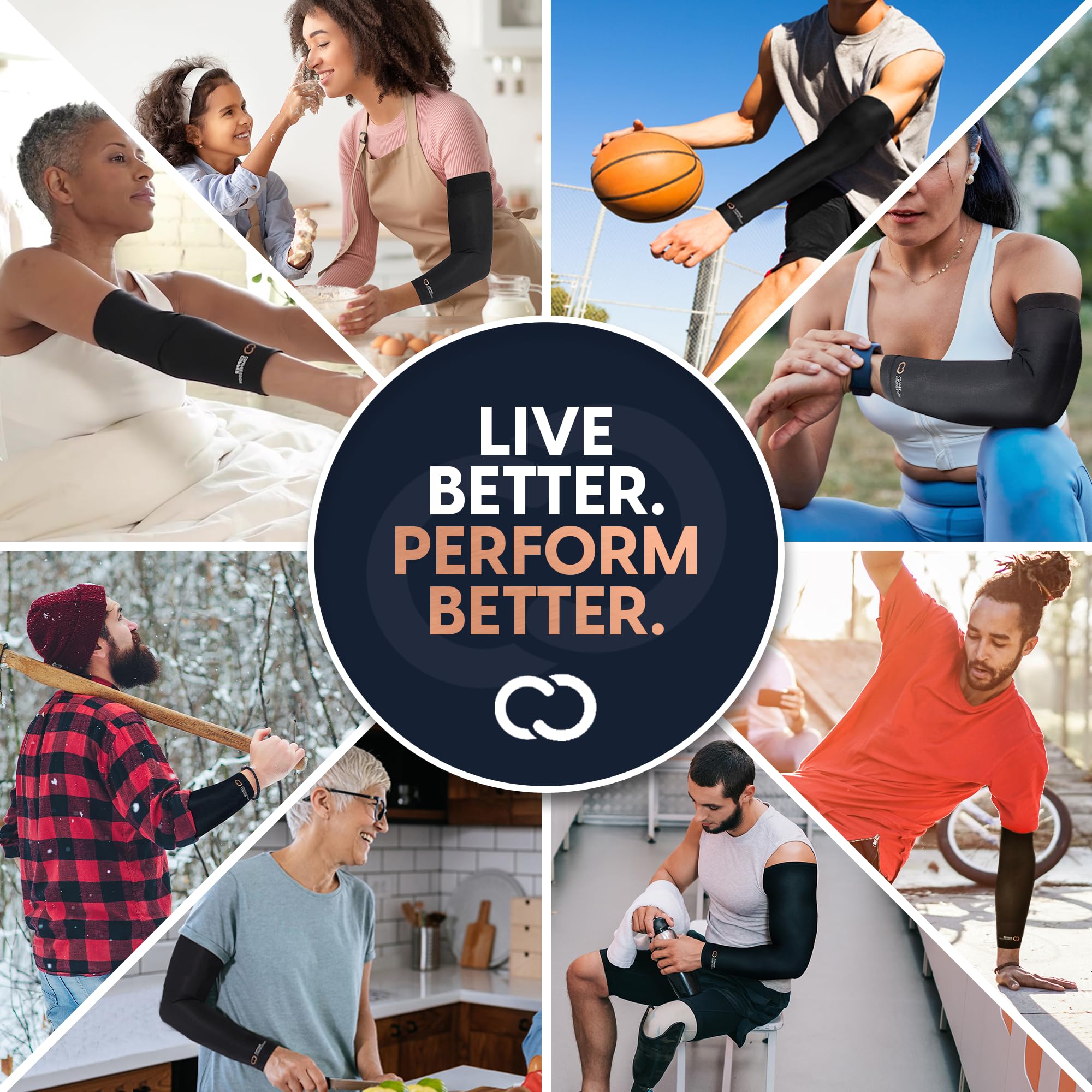 Copper Compression Arm Sleeve keeps you dry with moisture-wicking copper-infused fabric.