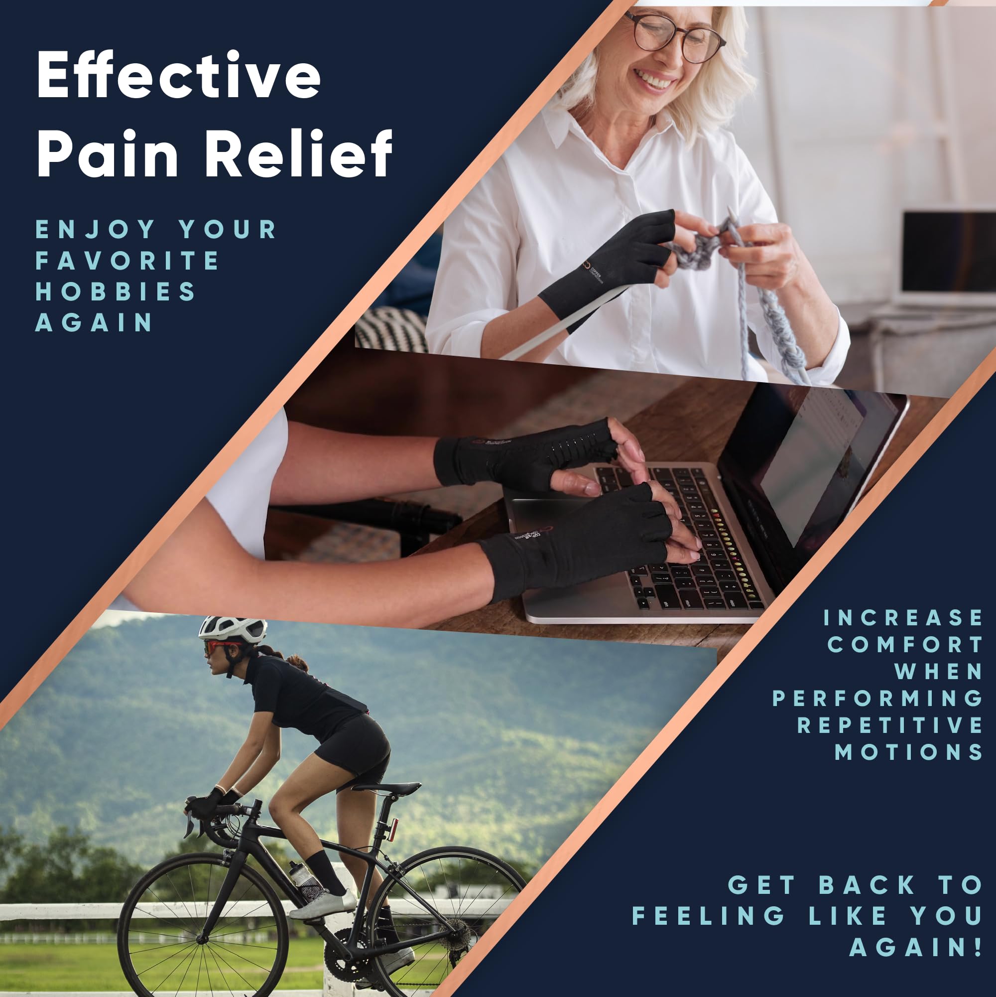 Copper Compression Arthritis Gloves non-slip palm grips enhance grip during activities.