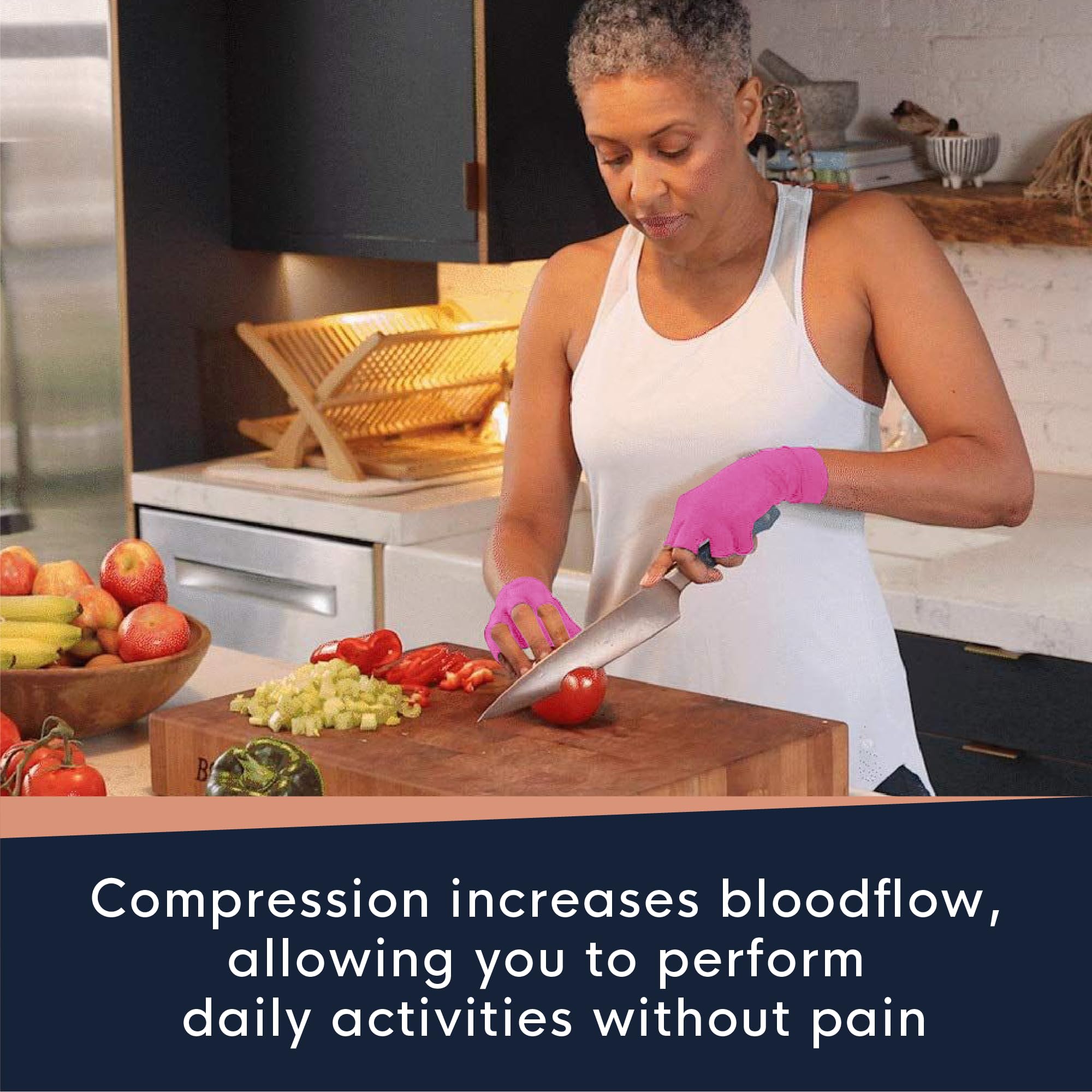 Copper Compression Arthritis Gloves open-finger design preserves dexterity for daily tasks.