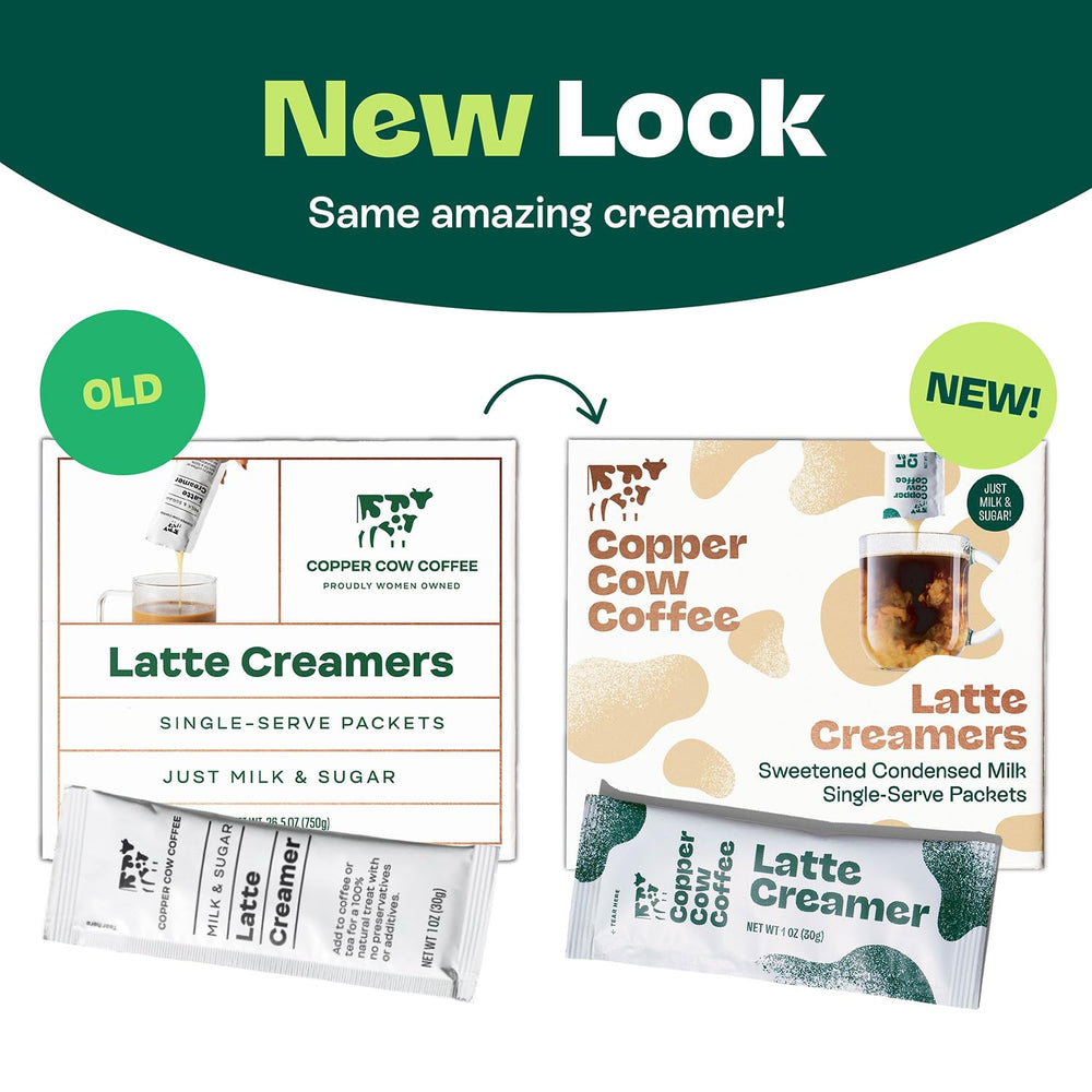 Copper Cow creamer packet poured into hot coffee for a smooth latte