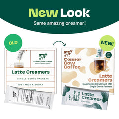 Copper Cow creamer packet poured into hot coffee for a smooth latte