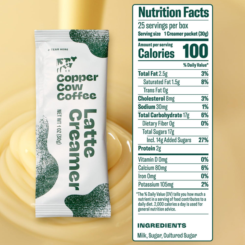 Copper Cow single-serve creamer packets ideal for travel and on-the-go