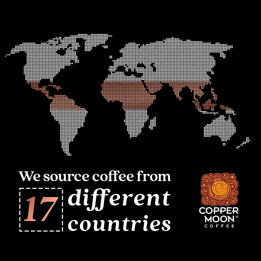 Copper Moon coffee beans close-up, premium roast aroma ready to grind