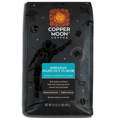 Copper Moon Hawaiian Hazelnut coffee bag highlighting rich tropical flavor for a smooth morning