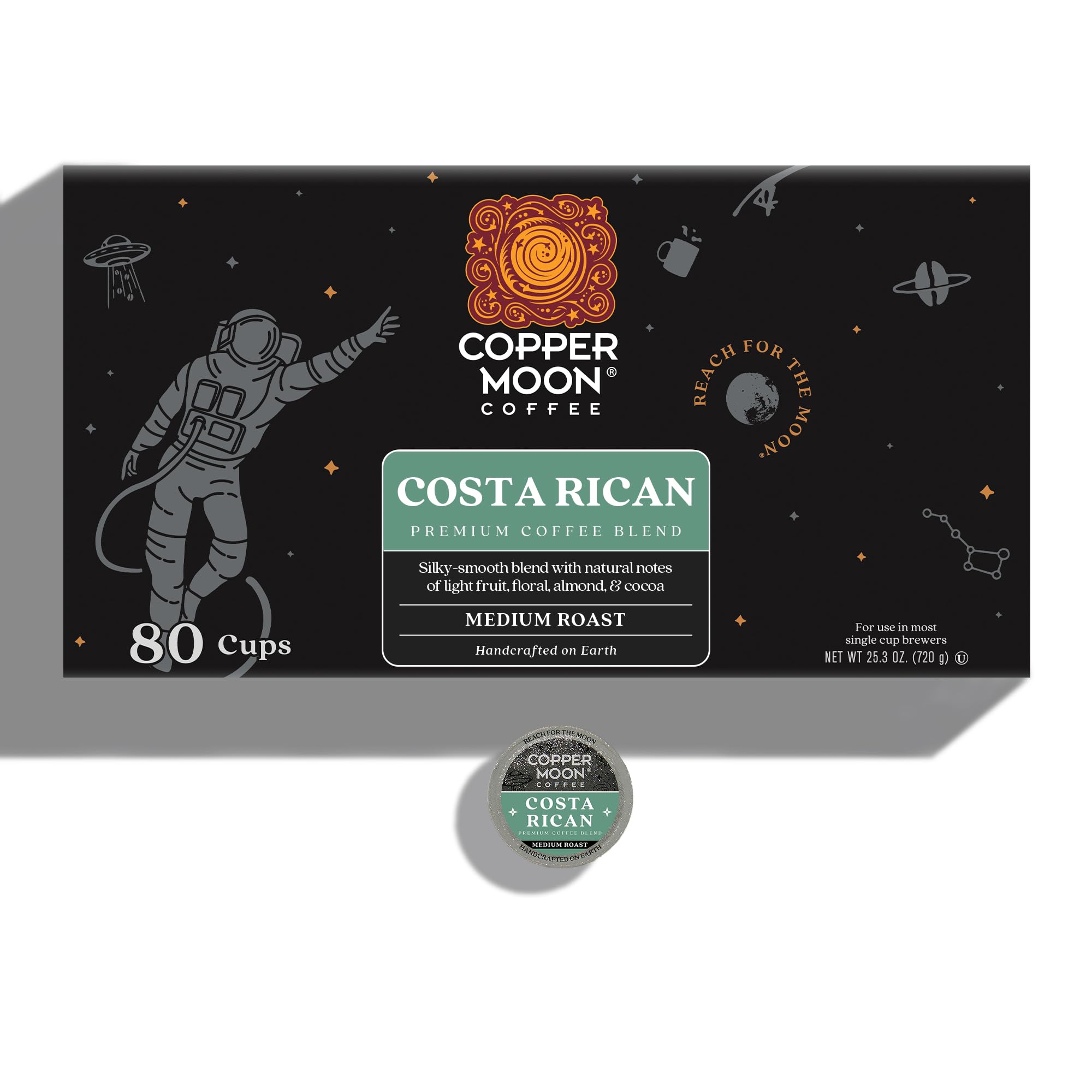 Copper Moon medium-roast aroma highlights nutty notes and light fruit.