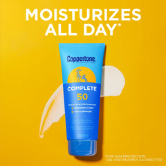 Coppertone Complete SPF 50 lotion pour-top shot showing easy application