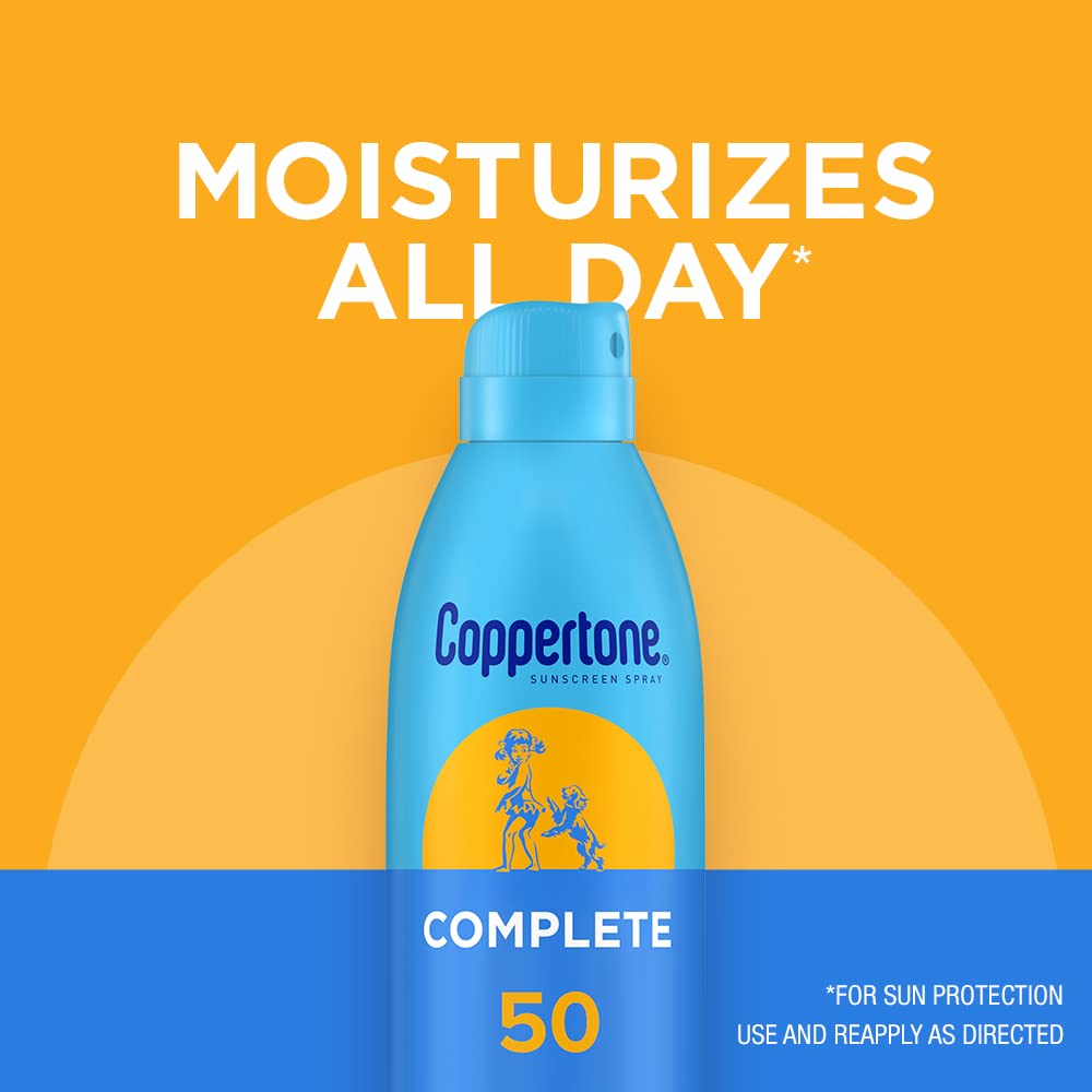 Coppertone Complete SPF 50 spray free from oxybenzone and dyes.