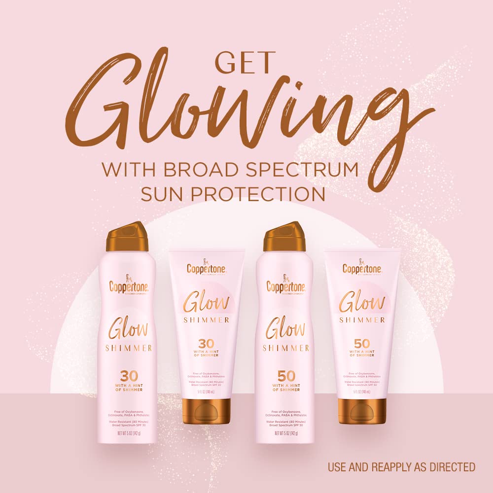 Coppertone Glow paraben-free formula shown for skin-friendly protection