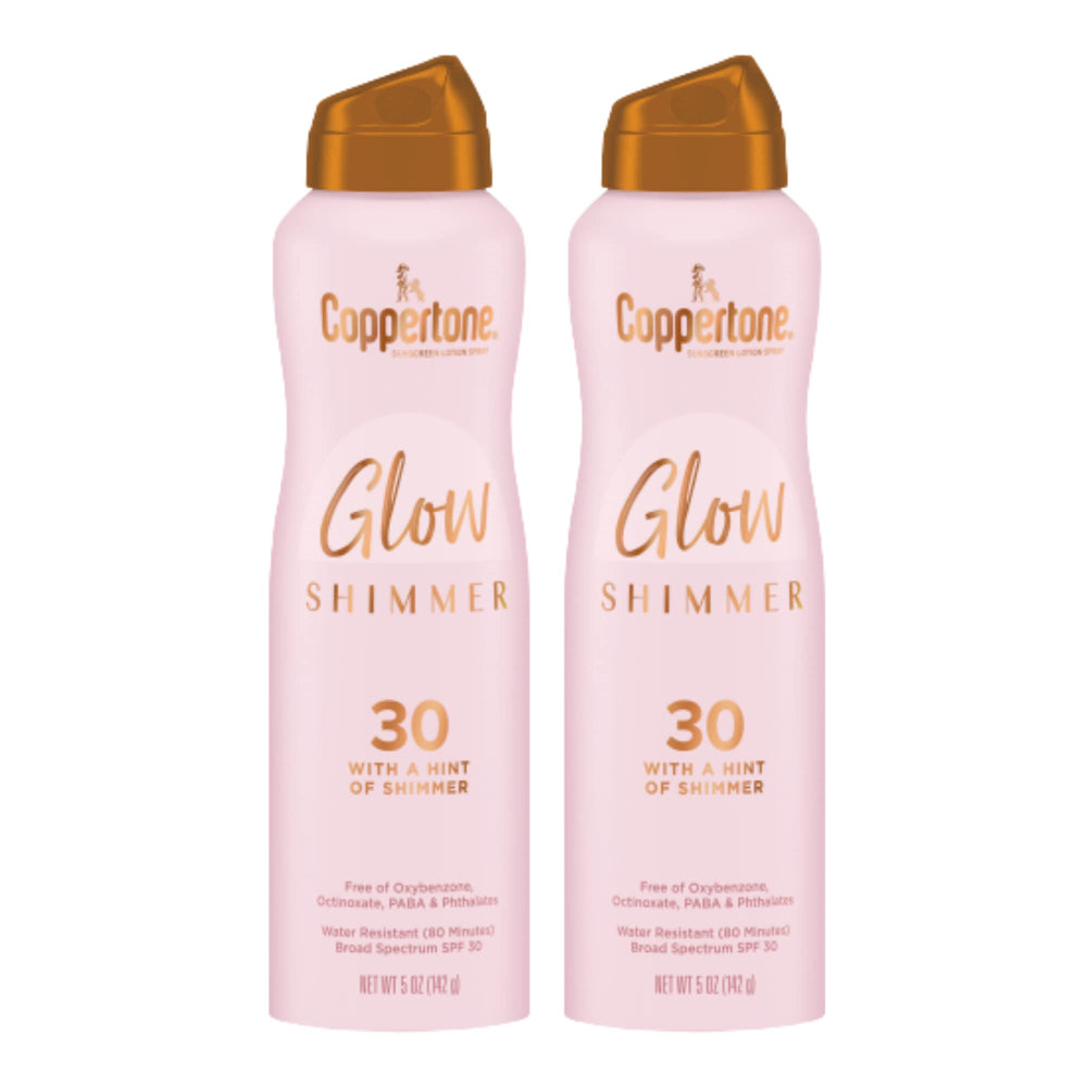 Coppertone Glow Shimmer SPF 30 bottle front showing radiant glow