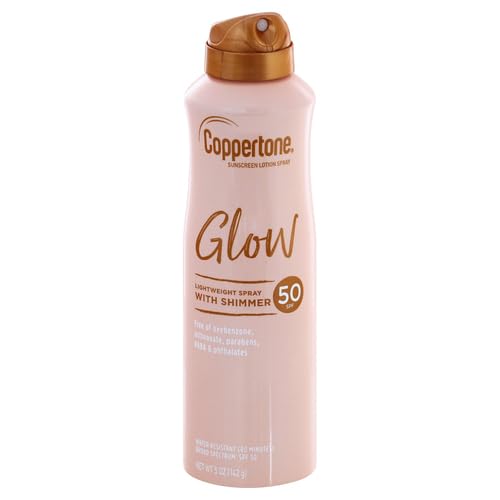 Coppertone Glow spray applying SPF 50 for easy sun protection