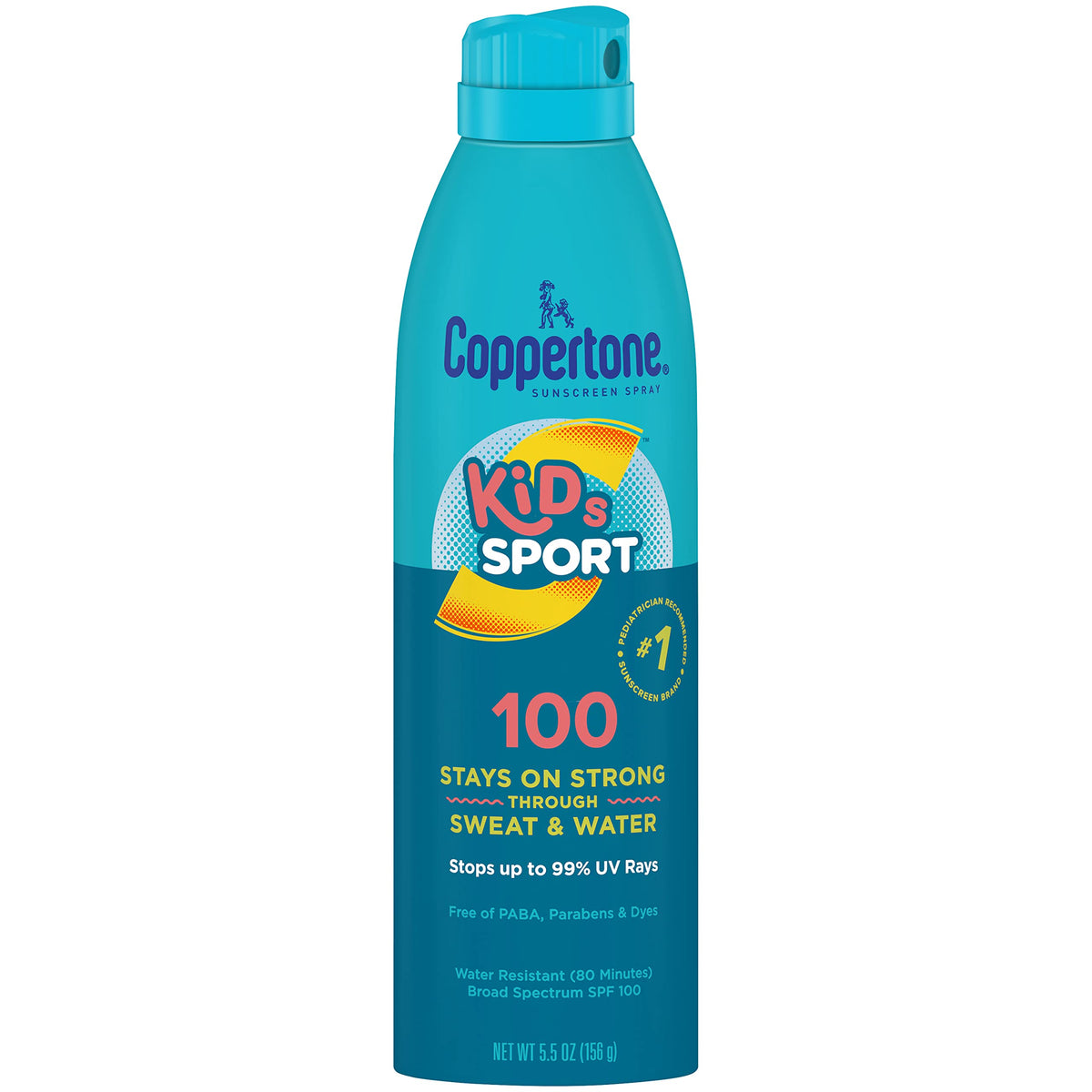 Coppertone Kids Sport SPF 100 spray bottle delivering easy, all-angle coverage for outdoor play.
