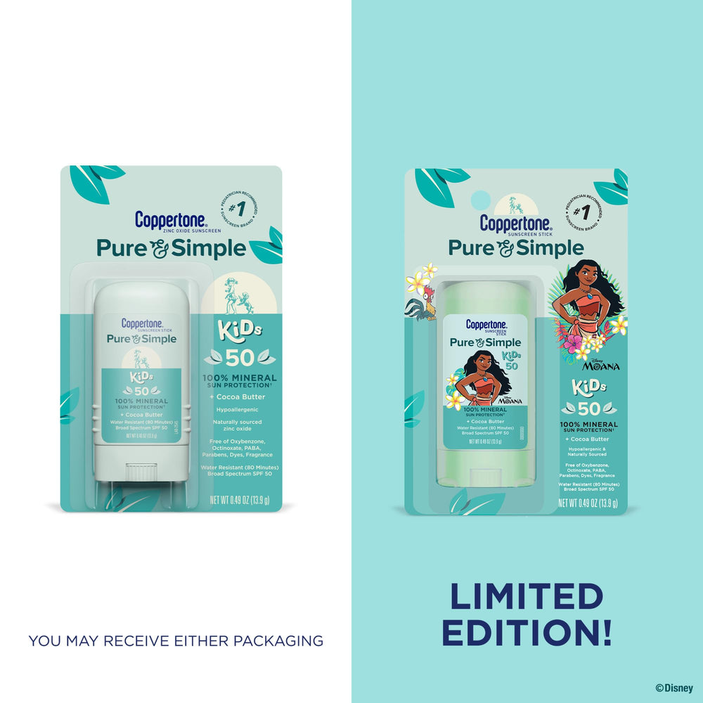Applying Coppertone Moana sunscreen stick to face and ears for protection