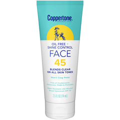 Coppertone Oil Free Shine Control bottle demonstrates a lightweight, pore-friendly sunscreen for everyday use.