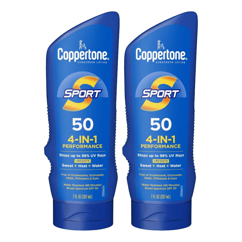 Coppertone Sport Sunscreen Lotion bottle front view offering broad SPF 50 protection.