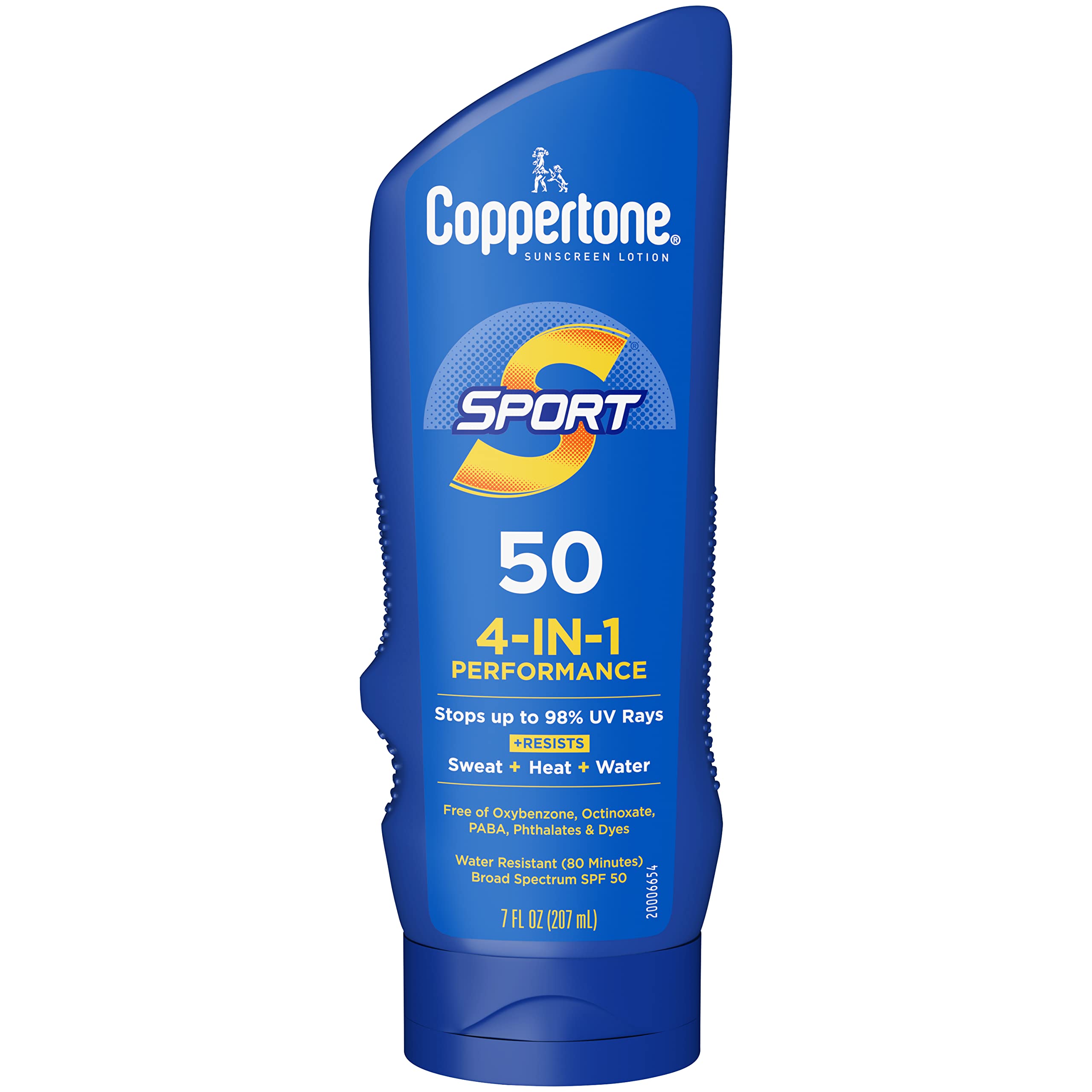 Coppertone Sport sunscreen lotion bottle front showing SPF 50 protection for sport.